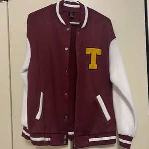 Burgundy letterman’s jacket